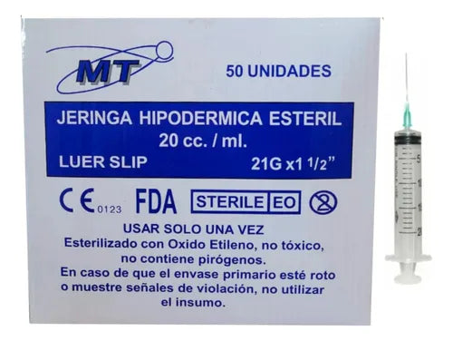 Jeringa 20cc Luer Slip 21G X 1 1/2 - 50 Uds